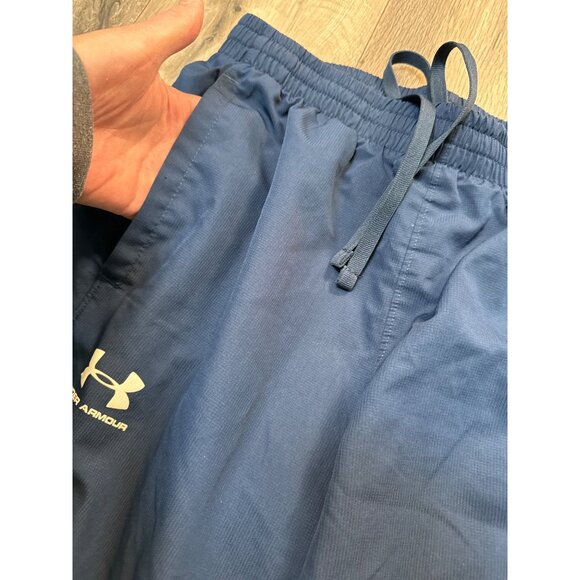 Under Armour Mens Track Pants Medium Navy & White Loose Fit Ankle Zip - Picture 5 of 6